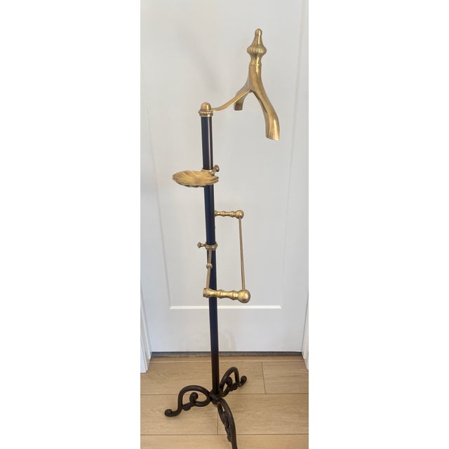 Vintage Hollywood Regency Style Gentlemen's Brass & Decorative Iron Valet Clothing Rack For Sale - Image 9 of 10