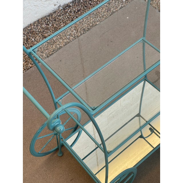 Turquoise Mid 20th Century Vintage Turquoise Triple Shelf Bar Cart With Wheels For Sale - Image 8 of 11