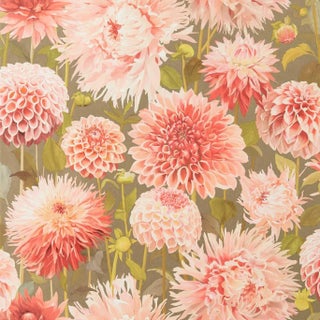 Harlequin Dahlia Wallpaper in Coral/Fig Leaf/Gilver For Sale
