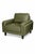 DESCRIPTION: A handsome pair of olive green leather club chairs with clean, modern lines and substantial comfort. These...