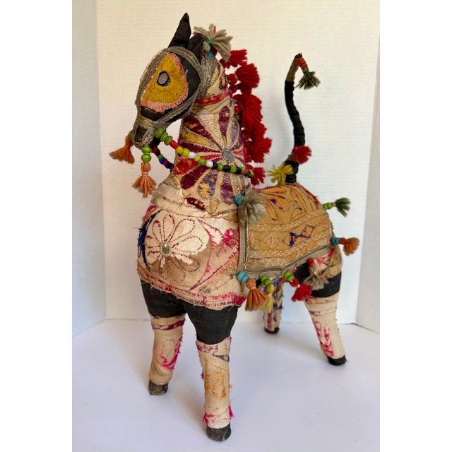 Antique Rajasthani Embroidered Textile Art Horse Figurative Sculpture For Sale In Los Angeles - Image 6 of 12