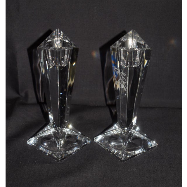 Rosenthal Crystal Madison Candlesticks Vintage Merrill Lynch Etched Bull Pair For Sale - Image 10 of 15
