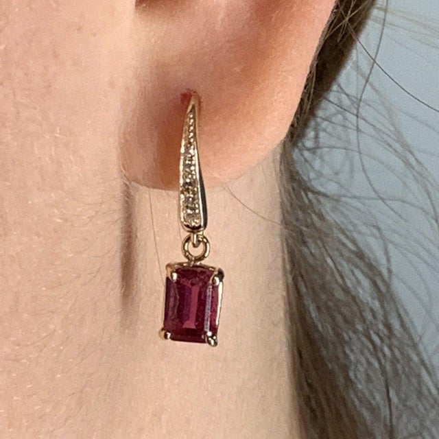 Traditional Diamond Rubellite Tourmaline Earrings 14k Gold 2.05 Tcw Certified For Sale - Image 3 of 12