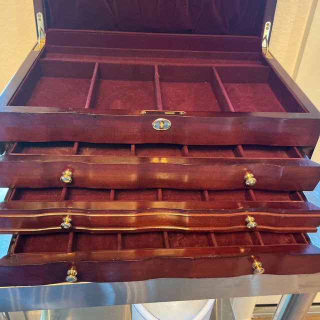 Wood 3 Drawer Lift-Top Locking Jewelry Box For Sale - Image 7 of 11