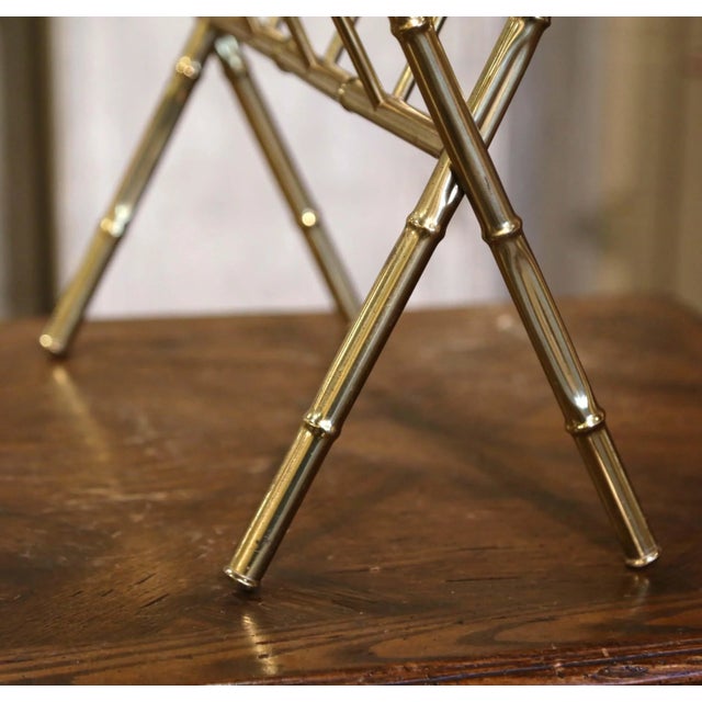 Mid-Century French Faux Bamboo Brass Magazine Rack in Baguès Style For Sale In Dallas - Image 6 of 8