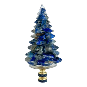 Lapis Blue Christmas Tree Lamp Finial on Brass Hardware