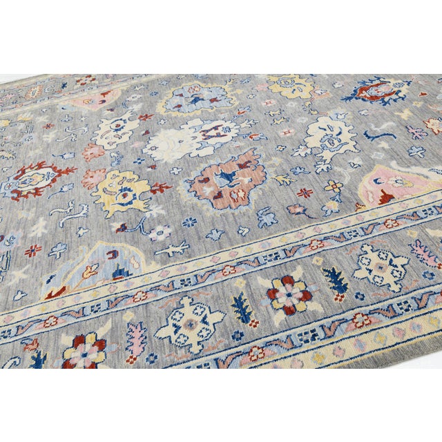 Contemporary Modern Oushak Style Hand-Knotted Wool Rug in Slate Grey & Pastel For Sale In New York - Image 6 of 12