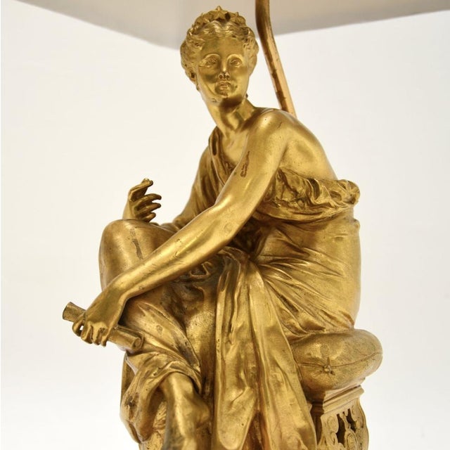 Metal Antique Victorian Gilt Bronze and Marble Table Lamps, 1880s, Set of 2 For Sale - Image 7 of 11