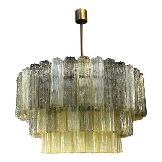 Mid Century Modern Italian Amber and Fumè "Tronchi" Murano Glass Chandelier by Simoeng For Sale
