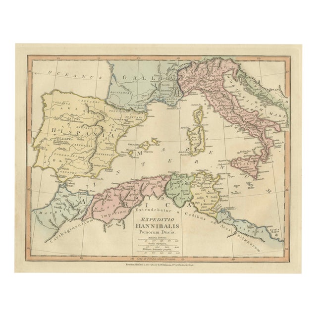 Hannibal's Campaign Map from Wilkinson, London, 1817 For Sale