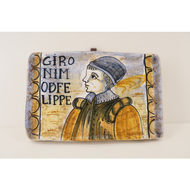 Hand-Painted Castelli Maiolica Portrait Tile For Sale - Image 12 of 14