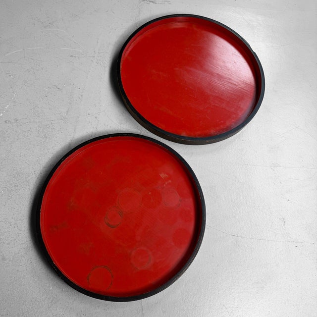 Black Japanese Marubon Trays in Red and Black Lacquer, 1910s, Set of 2 For Sale - Image 8 of 15