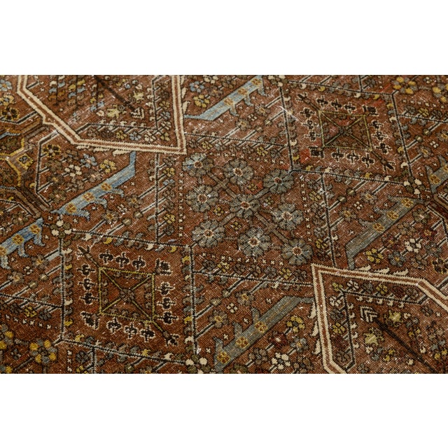 Antique Malayer Wool Rug | Distressed Muted Rust & Blue Oushak Style Area Rug For Sale - Image 9 of 9