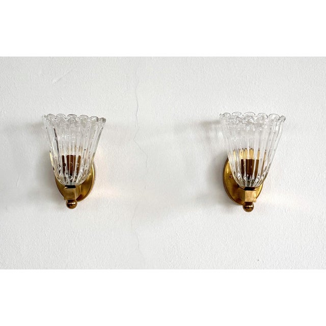 Italian Brass and Murano Glass Wall Lights, 1990s, Set of 2 For Sale - Image 3 of 12