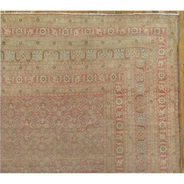 Traditional Antique Tabriz Carpet Handmade Persian Rug in Floral Gold Light Blue Coral Taupe For Sale - Image 3 of 7
