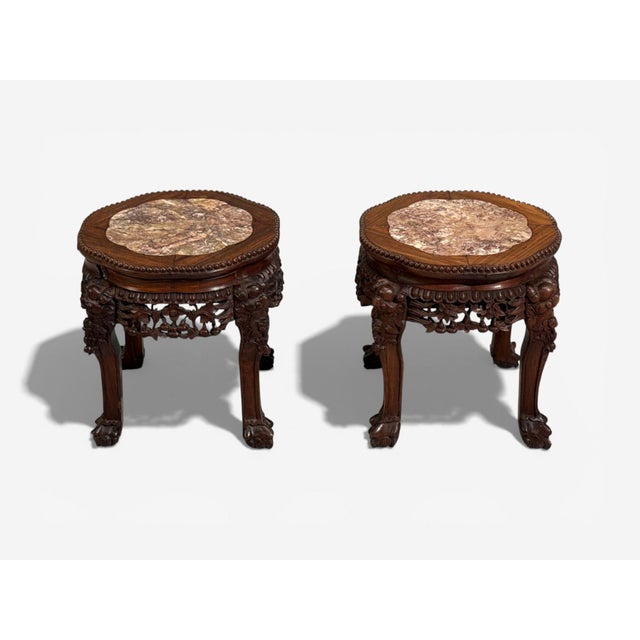 Chinese Chinese Export, Low Occasional Tables, Hardwood, Marble, China, 19th C. For Sale - Image 3 of 11