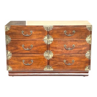 Rare Vintage Henredon Campaign 6 Drawer Chinoiserie Pan Asian Dresser For Sale
