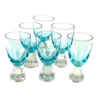 1990s Portuguese Controlled Bubble, Blue, 4 Ounce Shooter/Shot Glasses – Set of Six For Sale