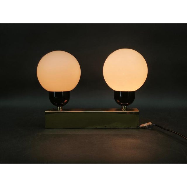 Vintage Brass Double Globe Wall Light by Kamenický Šenov, Czechoslovakia, 1970s For Sale - Image 3 of 11