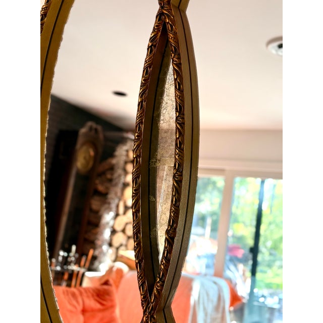 Vintage Hollywood Regency Triple Oval Gilt Mirror With Mercury Glass, Dated 1965 For Sale - Image 9 of 12