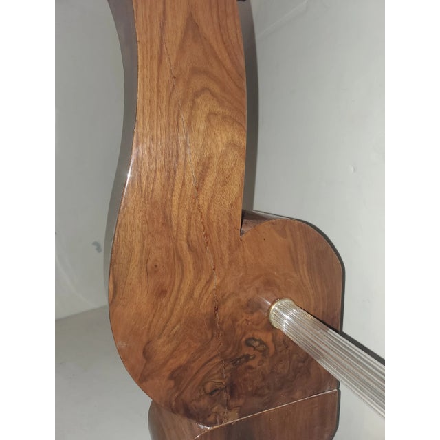 1930s Pair of Original French Double Legged Burl Walnut and Glass Consoles For Sale - Image 11 of 12