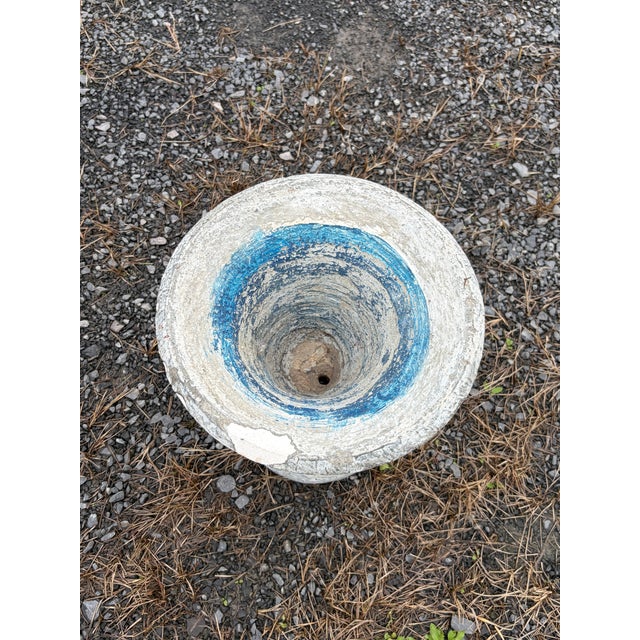 Mid-Century Modern Vintage Weathered Cast Stone Garden Urn Planter With Blue Glazed Interior For Sale - Image 3 of 9