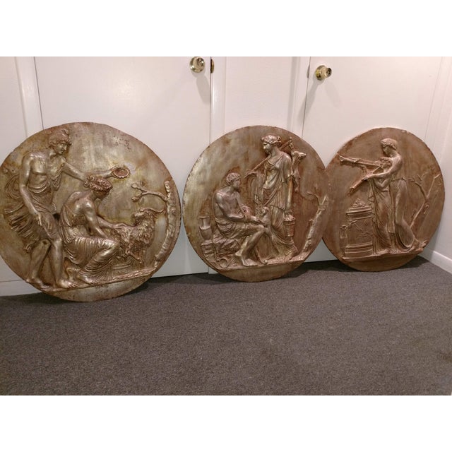 Antiqued Gilt Plaster Bas Relief Roman Inspired Wall Plaque Medallions Set of 3 Chairish