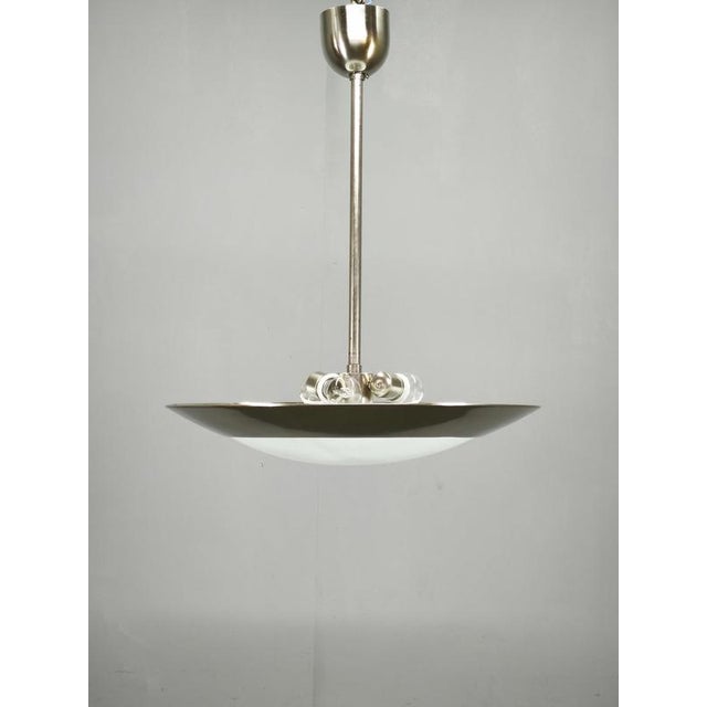 Metal Bauhaus Chrome and Glass Pendant Light, Czechoslovakia, 1930s For Sale - Image 7 of 12