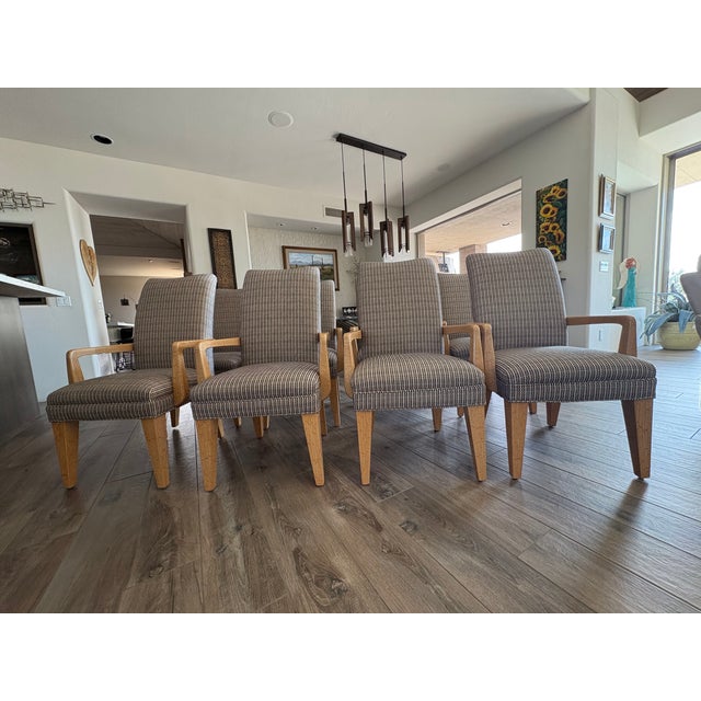 Set of 8 Attributed to Sally Sirkin Lewis for J. Robert Scott Art Deco Revival Dining Chairs — Crackle Lacquer Frames, Vintage Designer Set For Sale - Image 12 of 15