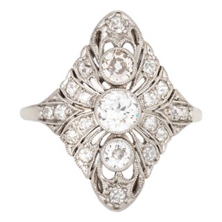 1920s Vintage Art Deco Diamond Ring Sz 7 18k White Gold 3 Stone Dinner Fine Jewelry For Sale