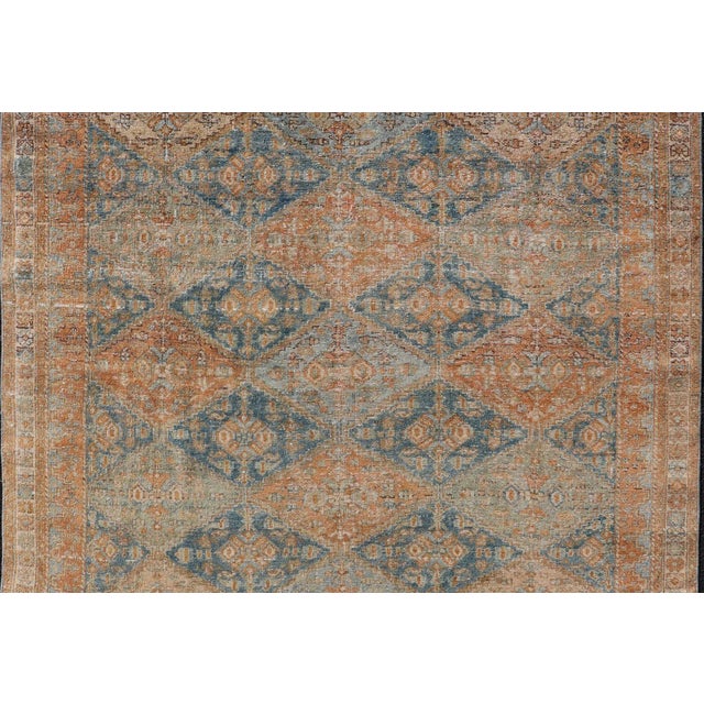 Antique Persian Kurdish Rug With All-Over Geometric Medallion in Orange & Blue 5'2 X 6'6 For Sale - Image 4 of 12