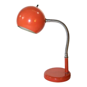 Petite Metal Desk Lamp Retro Orange Eyeball Light 1970s