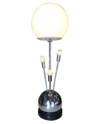 1970s Space Age Chrome Ball Table Lamp W/ Fours Lights, Attributed to Torino