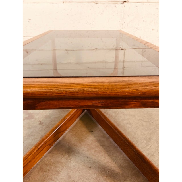 Vintage Lane Furniture Oak Wood & Smoked Glass Coffee Table Chairish