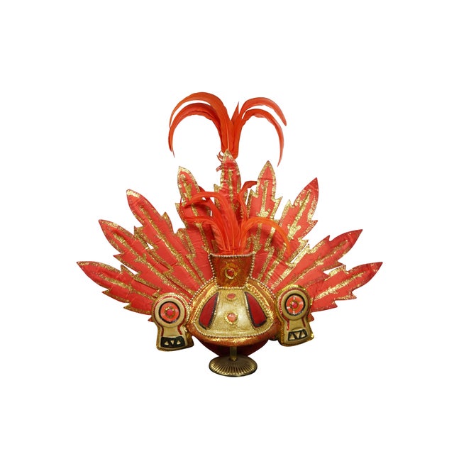 Rare vintage Bohemian Junkanoo festival / parade outfit. It features an elaborate headdress with red feathers and gold...