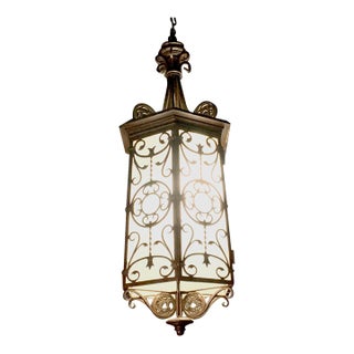 1920s Spanish Revival Hanging Lantern With Foliate and Palmette Motifs For Sale