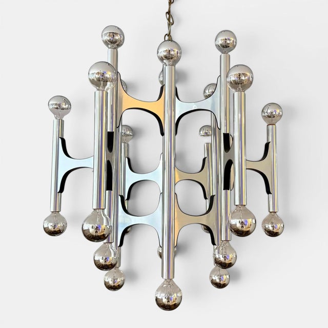1970s 1970s Gaetano Sciolari Modernist Chrome Chandelier For Sale - Image 5 of 8