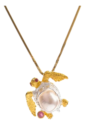 Eternal Wisdom Turtle Pearl & Ruby Necklace