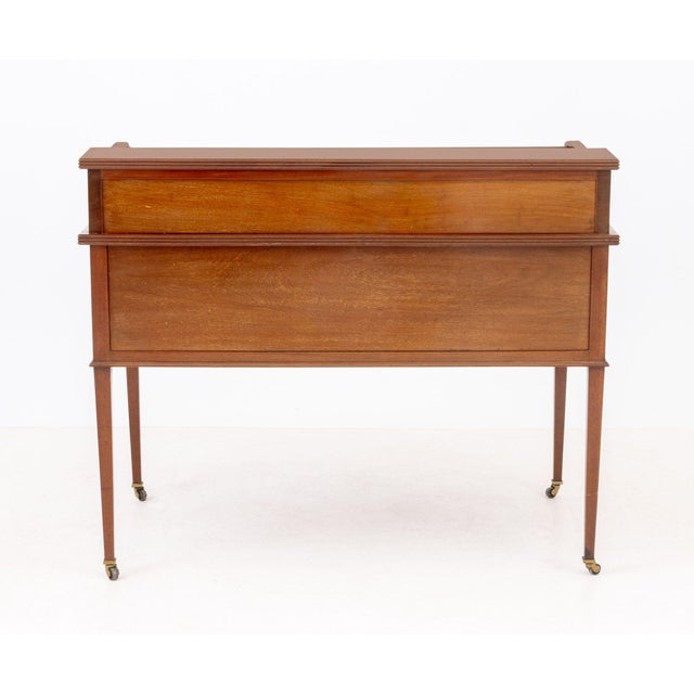 Edwardian Mahogany Inlaid Tambour Cylinder Desk For Sale - Image 9 of 9