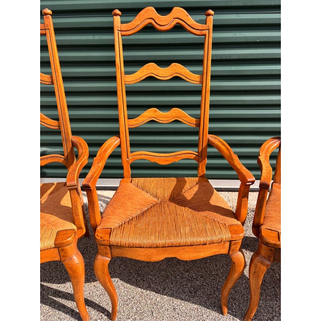Ethan Allen Vintage French Country Ladder Back Rush Seats Armchairs, Set of 4 For Sale - Image 4 of 12
