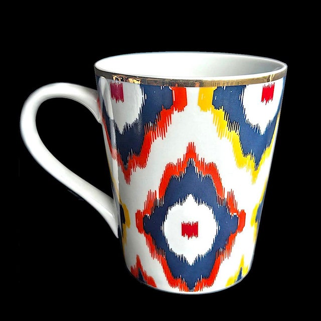 2010s Vintage Ikat Patterned Porcelain Coffee Cups, Set of 4 For Sale - Image 5 of 10