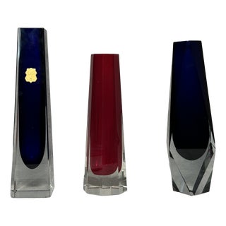 Vintage German Colored Glass Vases from VEB Kunstglas Wasungen, 1970s, Set of 3 For Sale