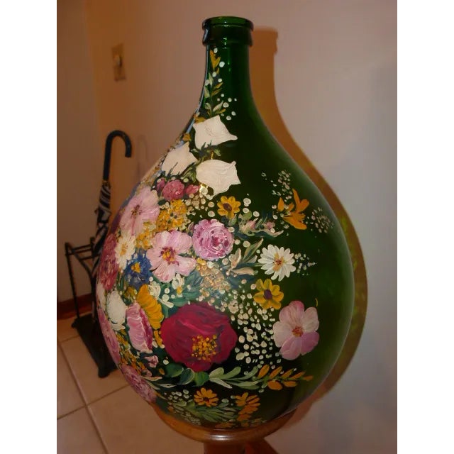 Arts & Crafts 1970s Hand Painted Glass Bottle For Sale - Image 3 of 4