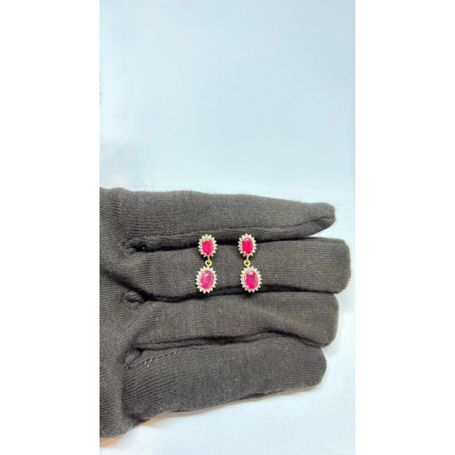 Natural Ruby 2.82cts & Diamond 0.51cts Earring in 14k Gold For Sale - Image 4 of 8