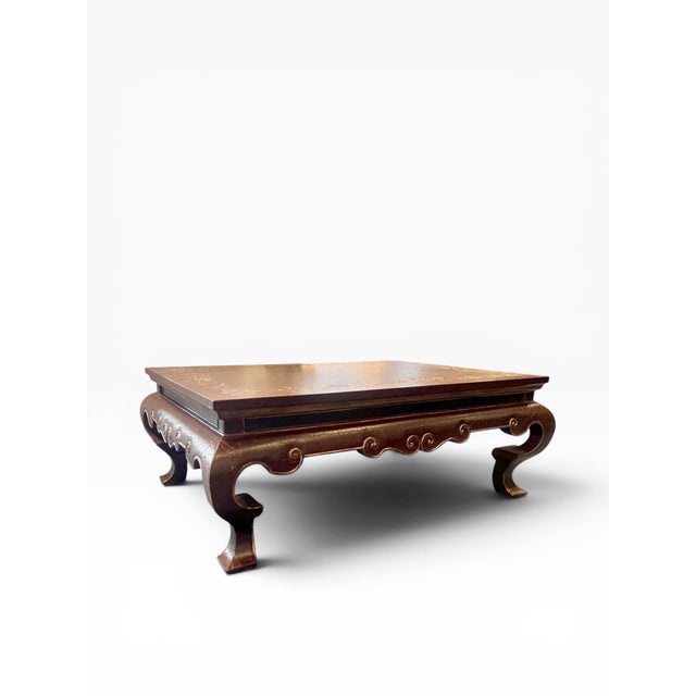 Baker Furniture Company 1990s Baker Furniture Oxblood Chinoiserie Crackle Finish Coffee Table With Gilt Decoration For Sale - Image 4 of 14