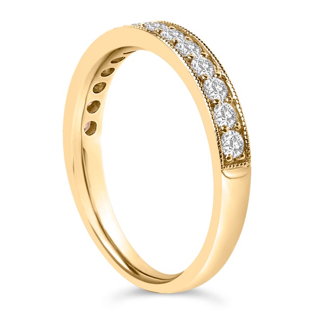 14K Yellow Gold 1/2 Cttw Round Diamond Milgrain Wedding Band For Sale - Image 4 of 7