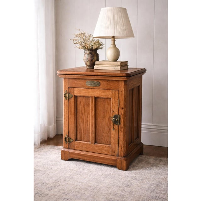 Vintage White Cap Swivel-Top Oak Nightstand – Aged Brass Hardware – 22” W For Sale In Los Angeles - Image 6 of 7