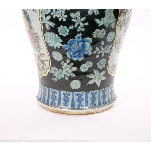 Cerulean Large 19th Century Chinese Export Hand-Painted Enameled Lidded Decorative Urn For Sale - Image 8 of 14