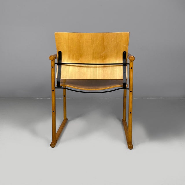 1970s Italian Modern Chairs with Armrests in Wood and Black Metal, 1970s, Set of 2 For Sale - Image 5 of 18