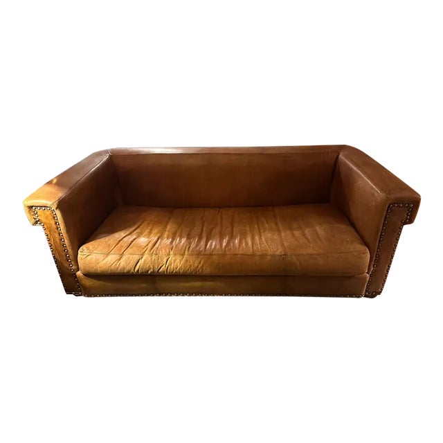 1990s Vintage Ralph Lauren Brown Leather Sofa For Sale